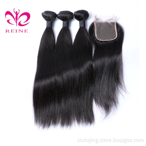 Peruvian Straight With 4*4 Closure 9A Unprocessed Virgin Human Hair Bundles Straight Cuticle Aligned Raw Remy Hair